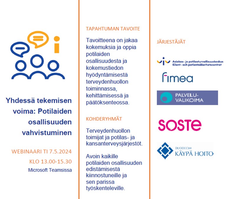 Yhdessä tekemisen voima: Potilaiden osallisuuden vahvistuminen -webinaari 7.5.2024 logo