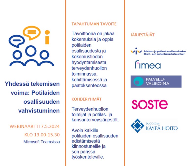 Yhdessä tekemisen voima: Potilaiden osallisuuden vahvistuminen  -webinaari 7.5.2024 logo